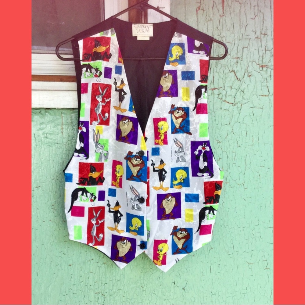 Vintage 90s Looney Tunes Characters Print Button down Vest - Picture 6 of 6